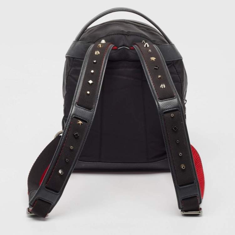 Pre Owned Christian Louboutin Black/Red Nylon and Leather Backloubi Backpack