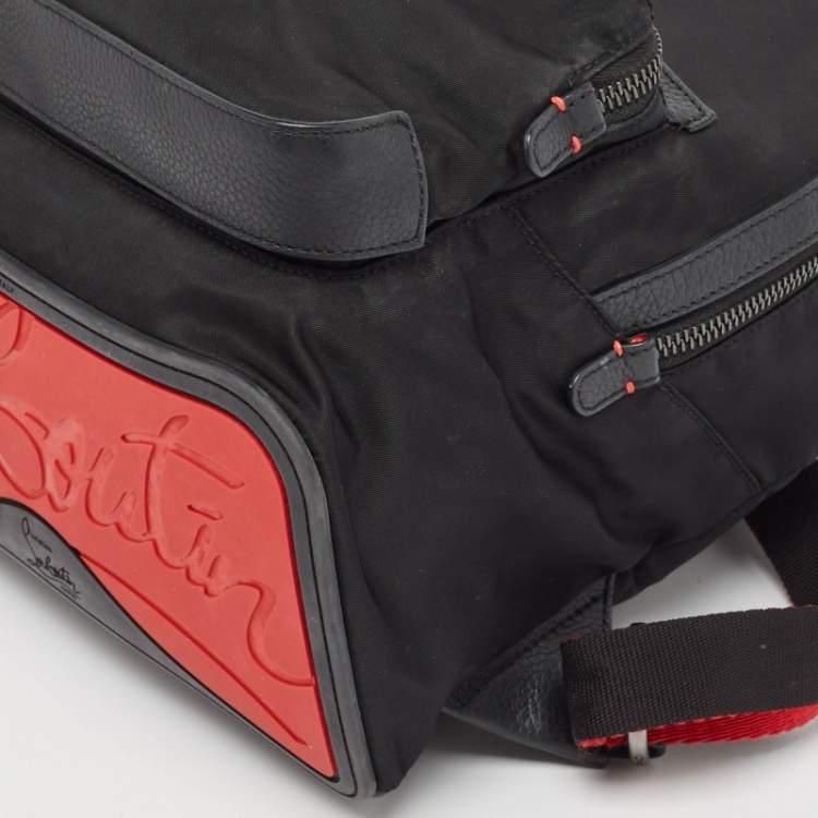 Pre Owned Christian Louboutin Black/Red Nylon and Leather Backloubi Backpack