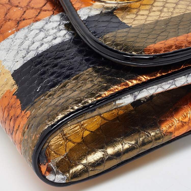 Pre Owned Christian Louboutin Multicolor Python Riviera Chain Clutch