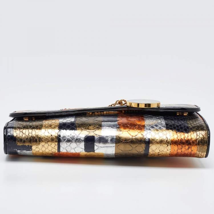Pre Owned Christian Louboutin Multicolor Python Riviera Chain Clutch