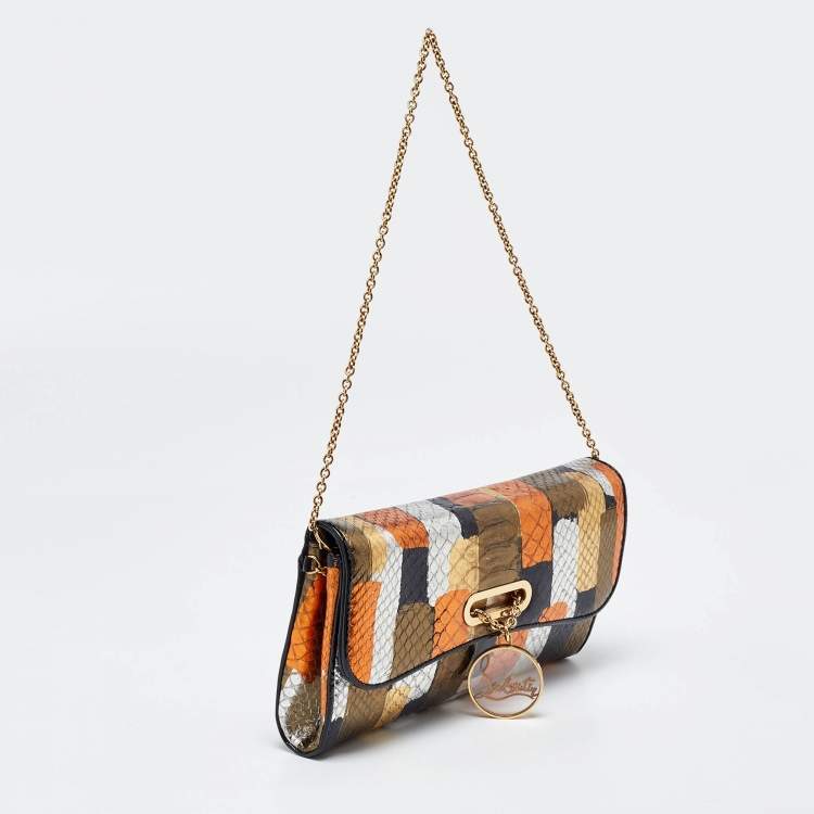 Pre Owned Christian Louboutin Multicolor Python Riviera Chain Clutch