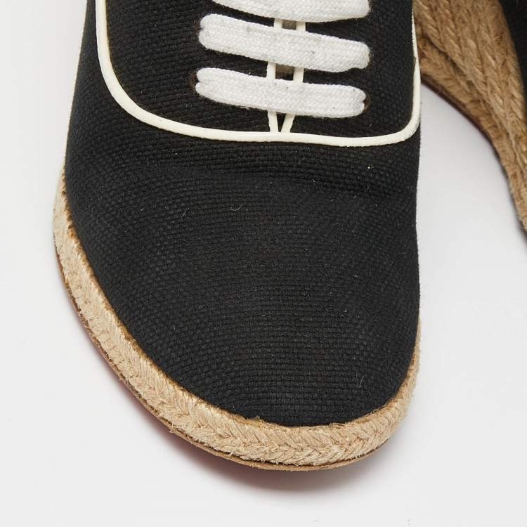Pre Owned Christian Louboutin Black Canvas Lace Up Espadrille Wedge Sneakers Size 39
