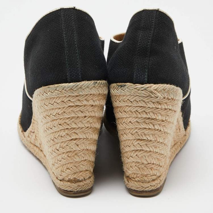 Pre Owned Christian Louboutin Black Canvas Lace Up Espadrille Wedge Sneakers Size 39