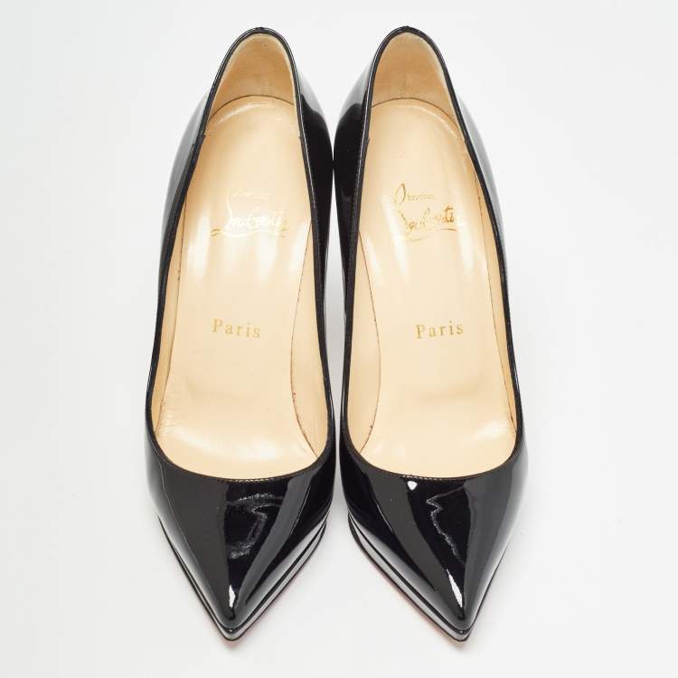 Pre Owned Christian Louboutin Black Patent Leather Pigalle Plato Pumps Size 36.5