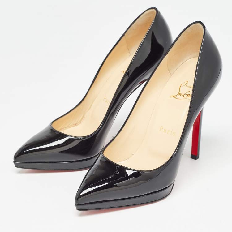 Pre Owned Christian Louboutin Black Patent Leather Pigalle Plato Pumps Size 36.5