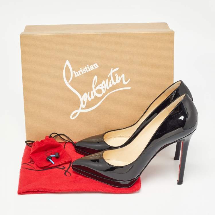 Pre Owned Christian Louboutin Black Patent Leather Pigalle Plato Pumps Size 36.5
