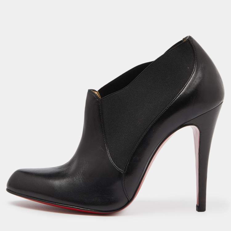 Pre Owned Christian Louboutin Black Leather Ankle Booties Size 39