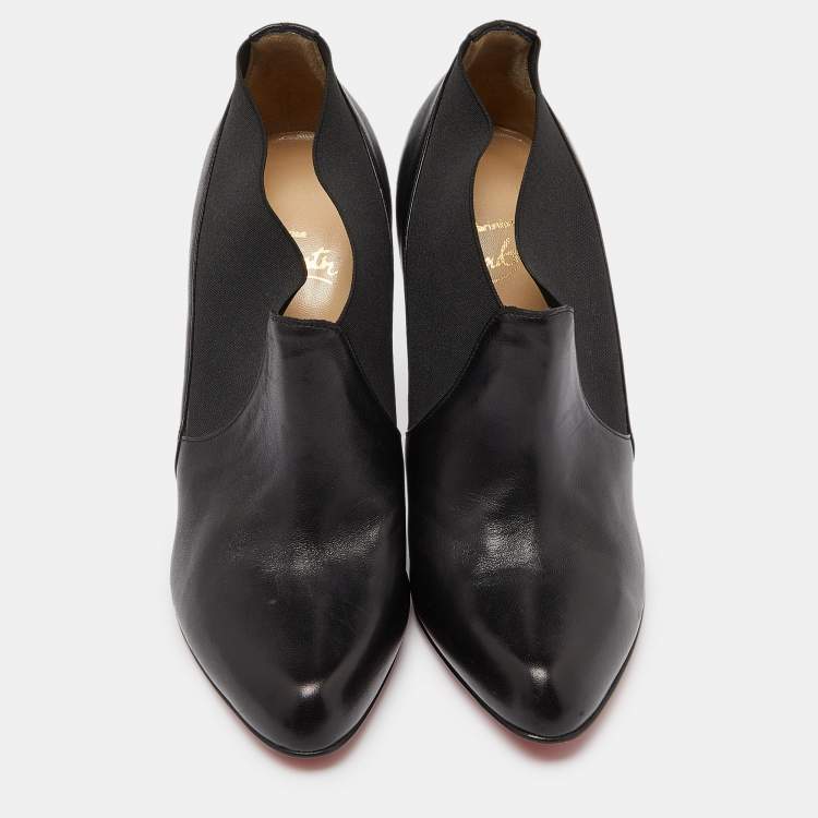Pre Owned Christian Louboutin Black Leather Ankle Booties Size 39