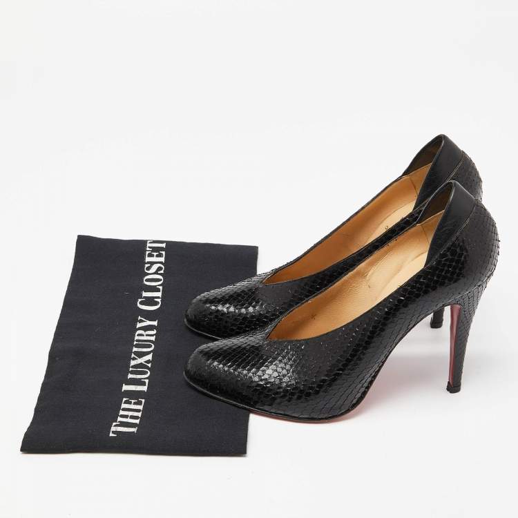 Pre Owned Christian Louboutin Black Python Leather V- Neck Pumps Size 39