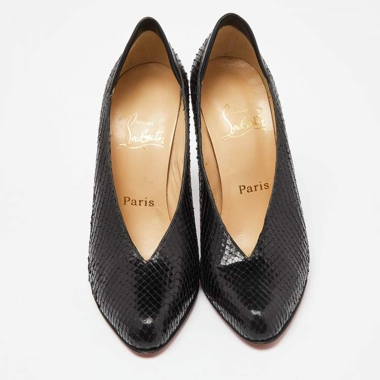 Pre Owned Christian Louboutin Black Python Leather V- Neck Pumps Size 39