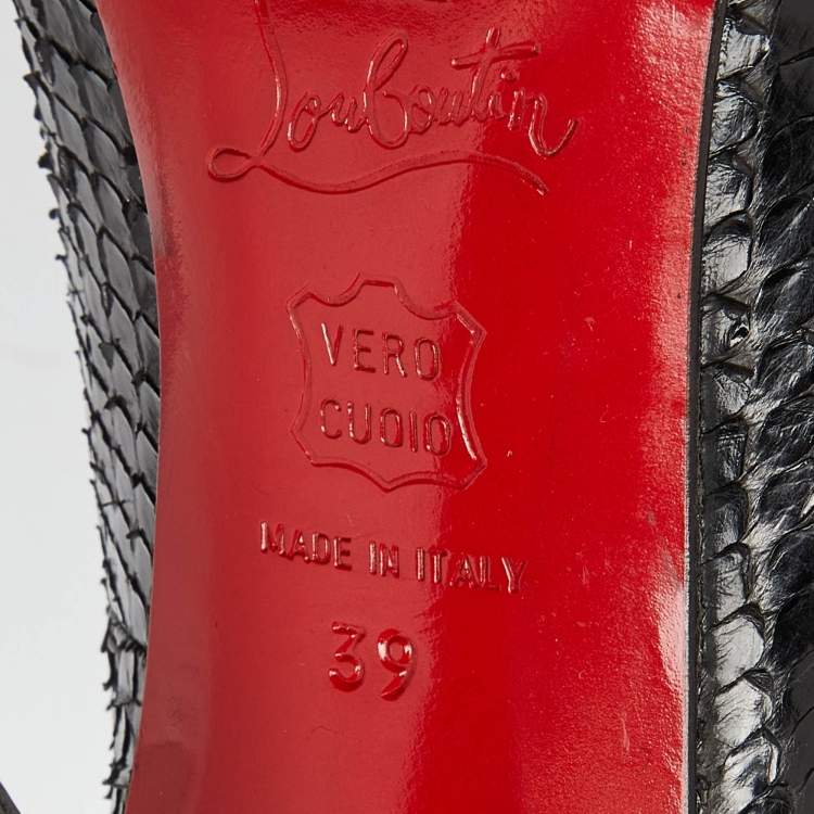 Pre Owned Christian Louboutin Black Python Leather V- Neck Pumps Size 39