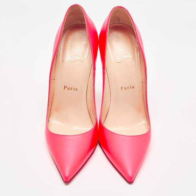 Pre Owned Christian Louboutin Neon Pink Leather So Kate Pumps Size 37.5