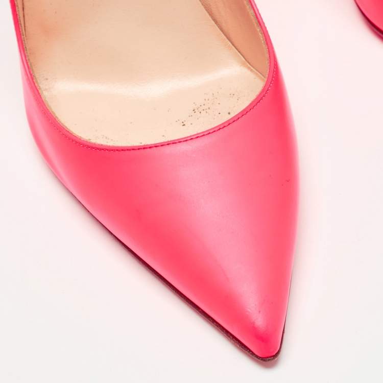 Pre Owned Christian Louboutin Neon Pink Leather So Kate Pumps Size 37.5