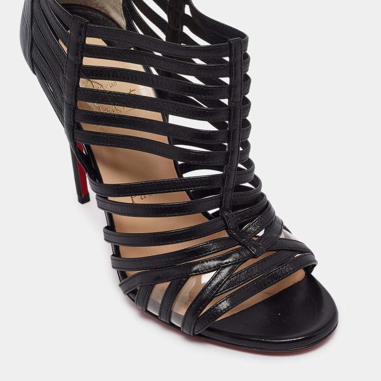 Pre Owned Christian Louboutin Black Leather Booties Size 37