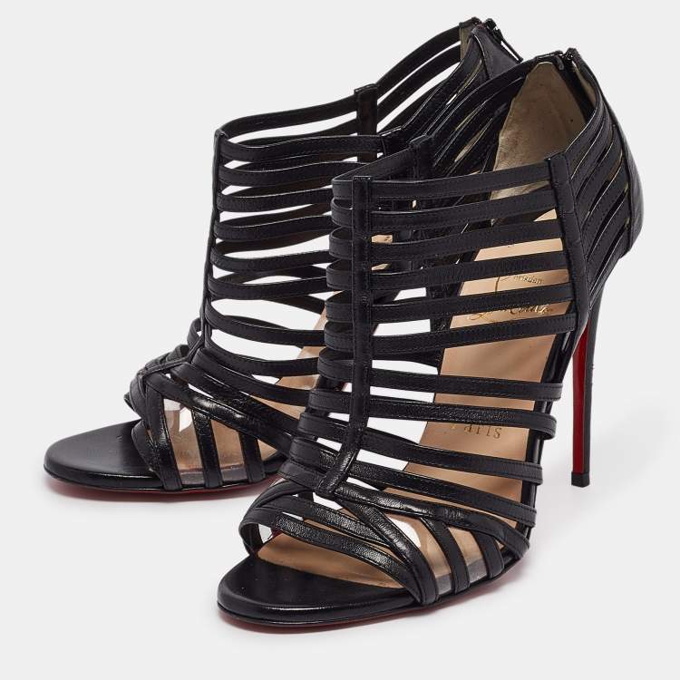 Pre Owned Christian Louboutin Black Leather Booties Size 37