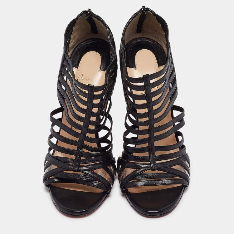 Pre Owned Christian Louboutin Black Leather Booties Size 37