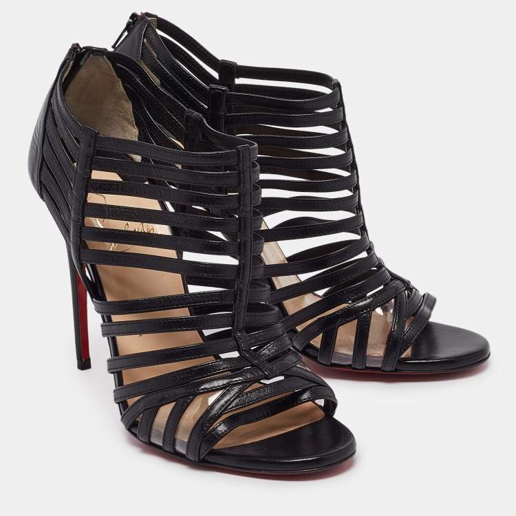 Pre Owned Christian Louboutin Black Leather Booties Size 37