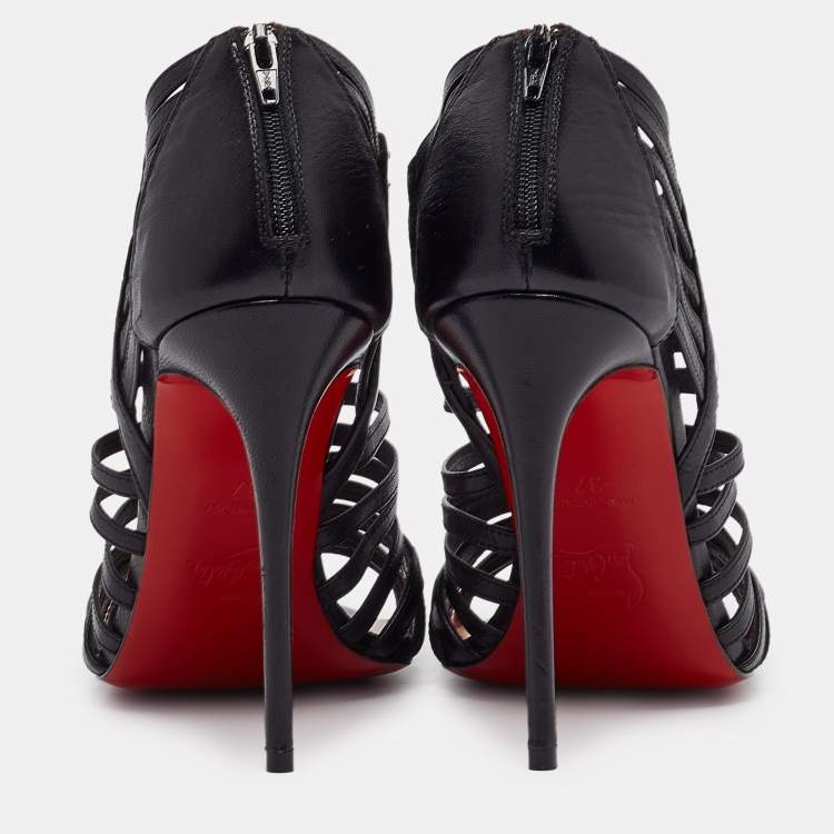 Pre Owned Christian Louboutin Black Leather Booties Size 37