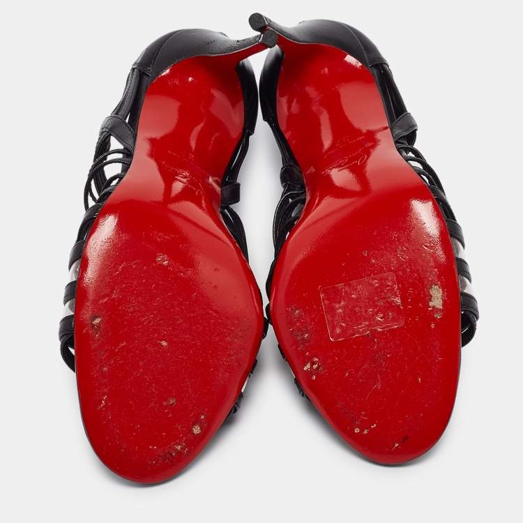Pre Owned Christian Louboutin Black Leather Booties Size 37