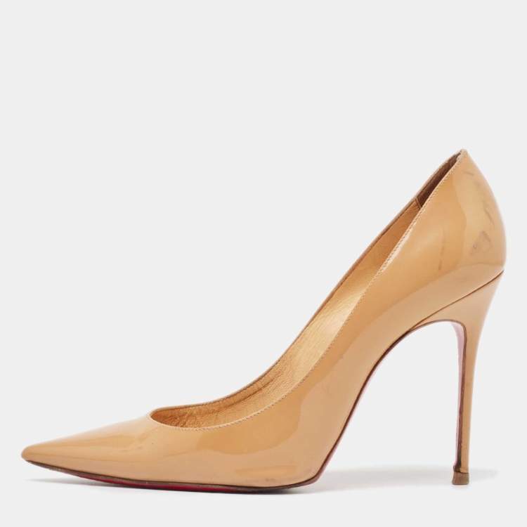 Pre Owned Christian Louboutin Beige Patent Leather Kate Pumps Size 37.5