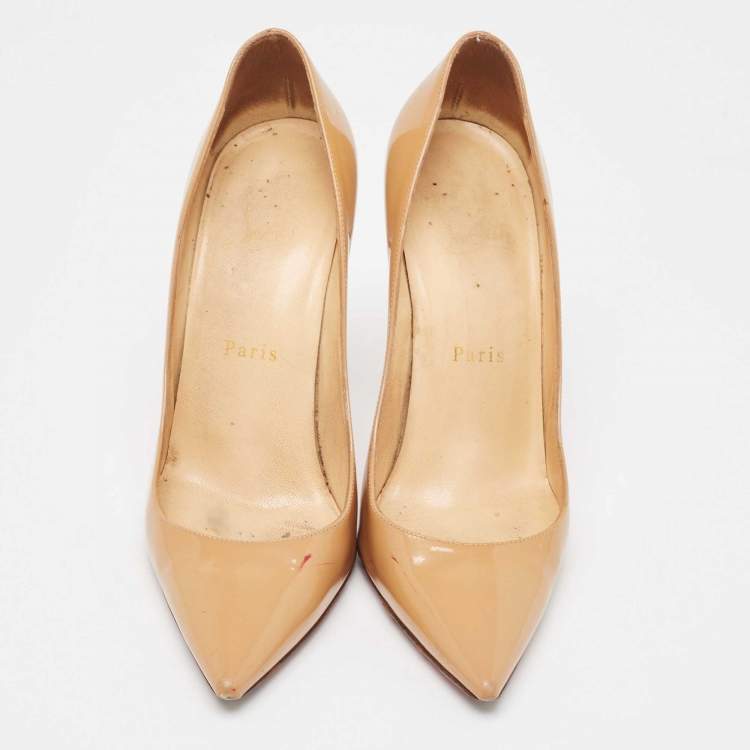 Pre Owned Christian Louboutin Beige Patent Leather Kate Pumps Size 37.5