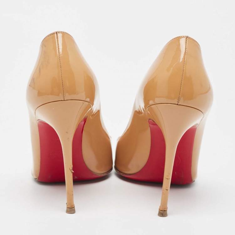Pre Owned Christian Louboutin Beige Patent Leather Kate Pumps Size 37.5
