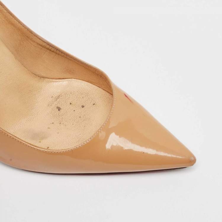 Pre Owned Christian Louboutin Beige Patent Leather Kate Pumps Size 37.5