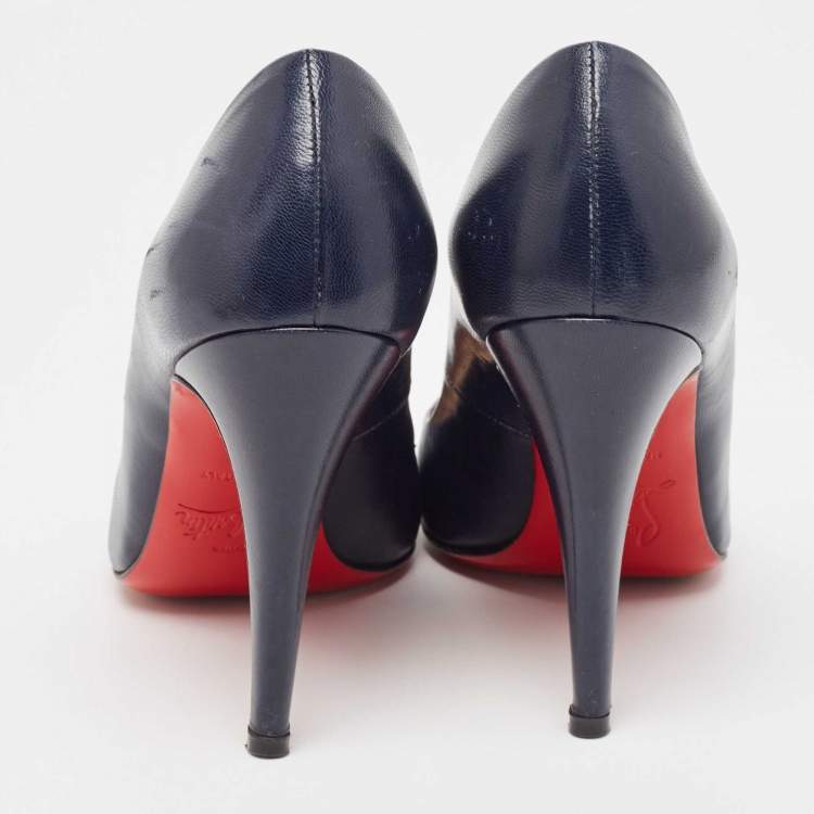 Pre Owned Christian Louboutin Navy Blue/Burgundy Leather and Patent Lady Grant Pumps Size 36