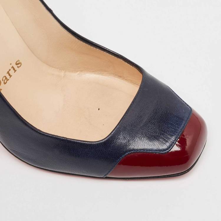 Pre Owned Christian Louboutin Navy Blue/Burgundy Leather and Patent Lady Grant Pumps Size 36