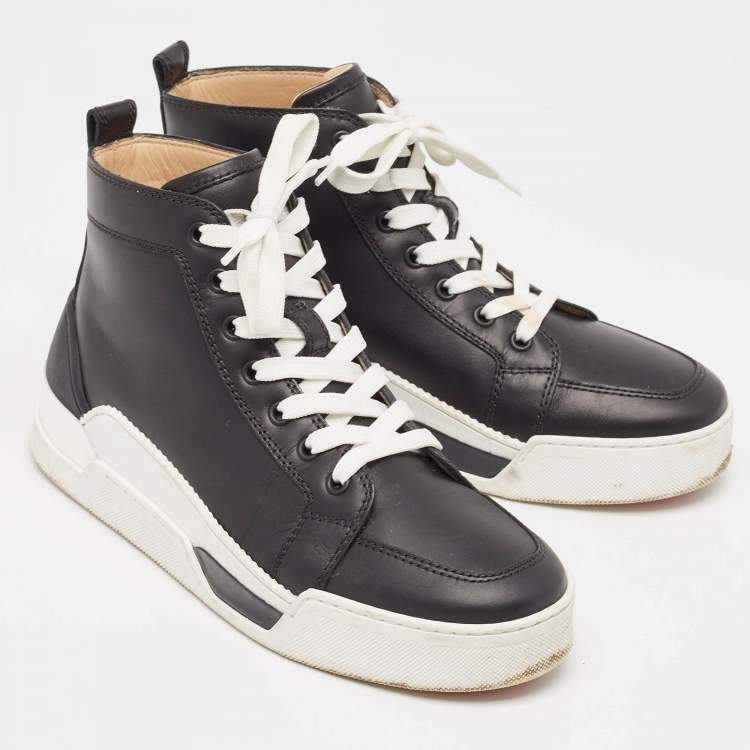 Pre Owned Christian Louboutin Black Leather Rankick High Top Sneakers Size 39