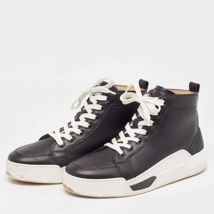 Pre Owned Christian Louboutin Black Leather Rankick High Top Sneakers Size 39