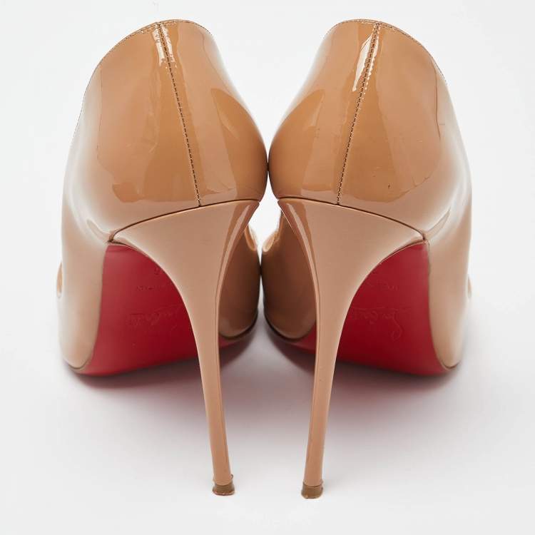 Pre Owned Christian Louboutin Beige Patent Leather Pigalle Pointed Toe Pumps Size 36