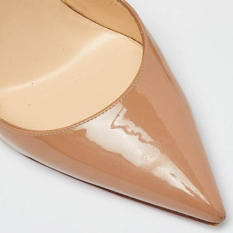 Pre Owned Christian Louboutin Beige Patent Leather Pigalle Pointed Toe Pumps Size 36