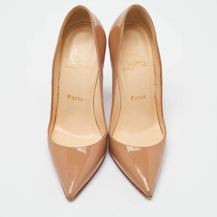 Pre Owned Christian Louboutin Beige Patent Leather Pigalle Pointed Toe Pumps Size 36