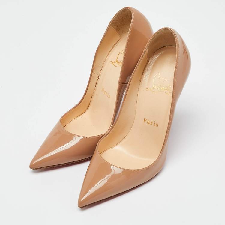 Pre Owned Christian Louboutin Beige Patent Leather Pigalle Pointed Toe Pumps Size 36
