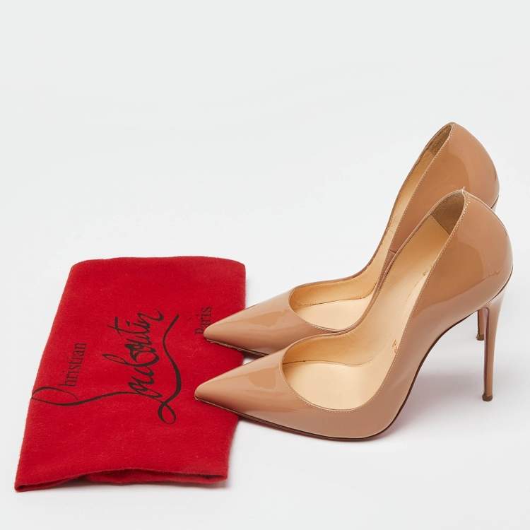 Pre Owned Christian Louboutin Beige Patent Leather Pigalle Pointed Toe Pumps Size 36