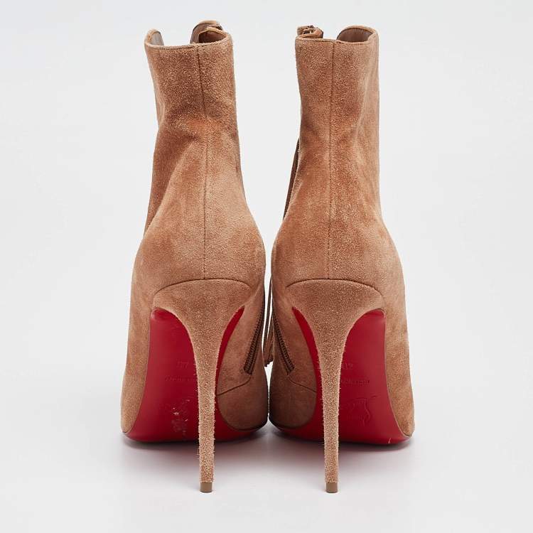 Pre Owned Christian Louboutin Brown Suede Fringe Ankle Boots Size 40
