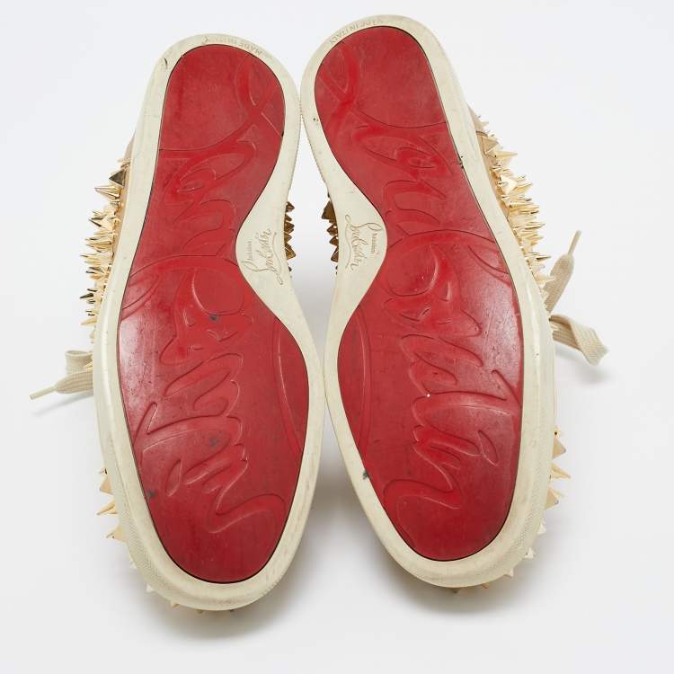 Pre Owned Christian Louboutin Gold Leather Spikes High Top Sneakers Size 41