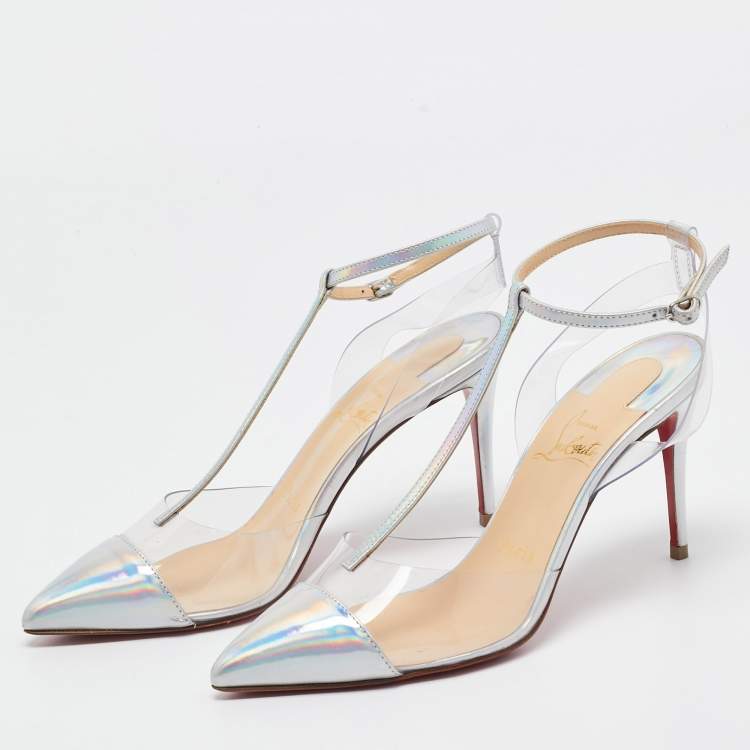 Pre Owned Christian Louboutin Transparent Nosy Ankle Strap Pumps Size 36.5