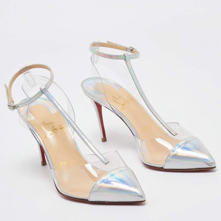 Pre Owned Christian Louboutin Transparent Nosy Ankle Strap Pumps Size 36.5