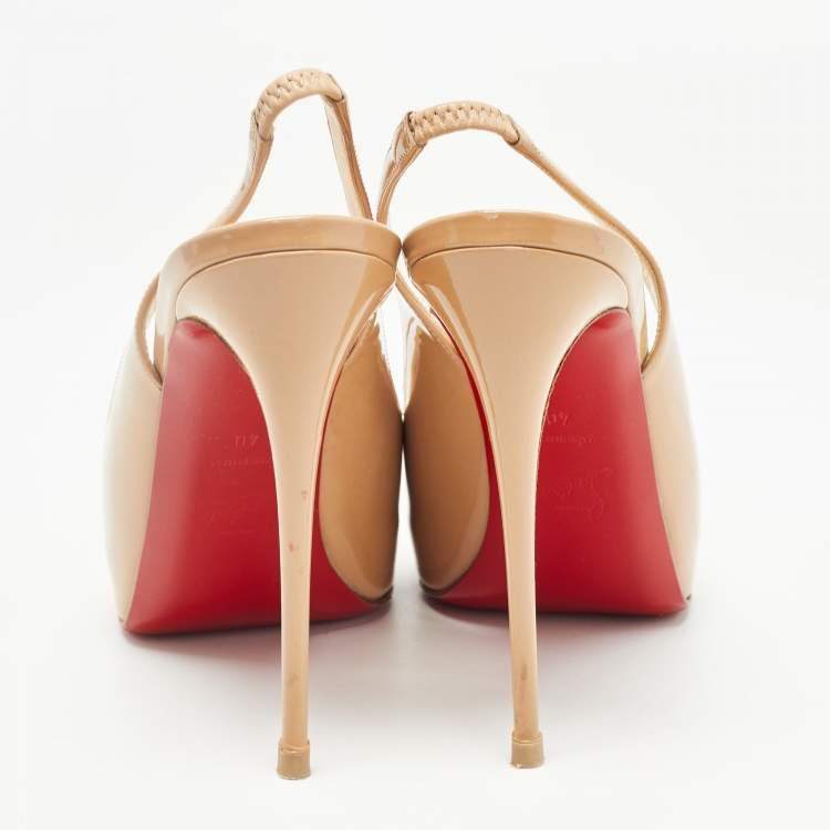 Pre Owned Christian Louboutin Beige Patent Leather Private Number Slingback Pumps Size 40