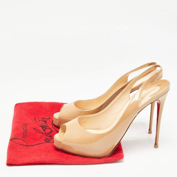 Pre Owned Christian Louboutin Beige Patent Leather Private Number Slingback Pumps Size 40