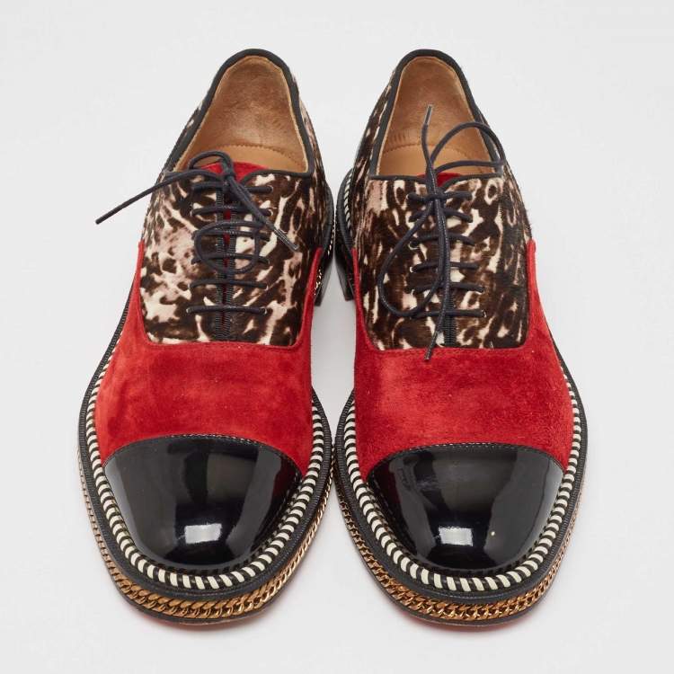Pre Owned Christian Louboutin Multicolor Suede and Calf Hair Lace Up Oxfords Size 41