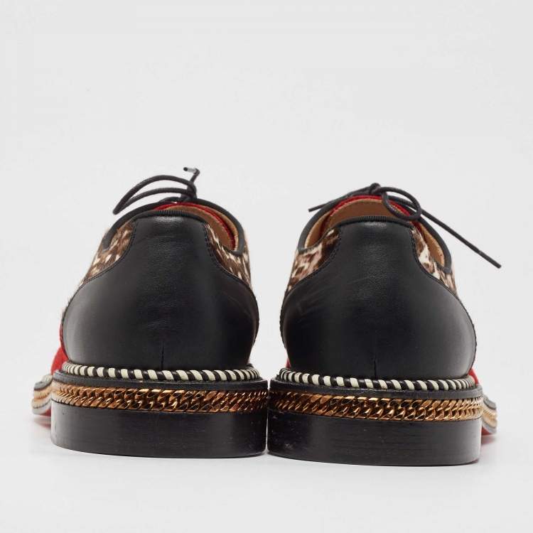Pre Owned Christian Louboutin Multicolor Suede and Calf Hair Lace Up Oxfords Size 41