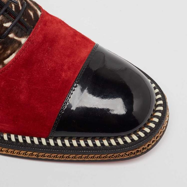 Pre Owned Christian Louboutin Multicolor Suede and Calf Hair Lace Up Oxfords Size 41