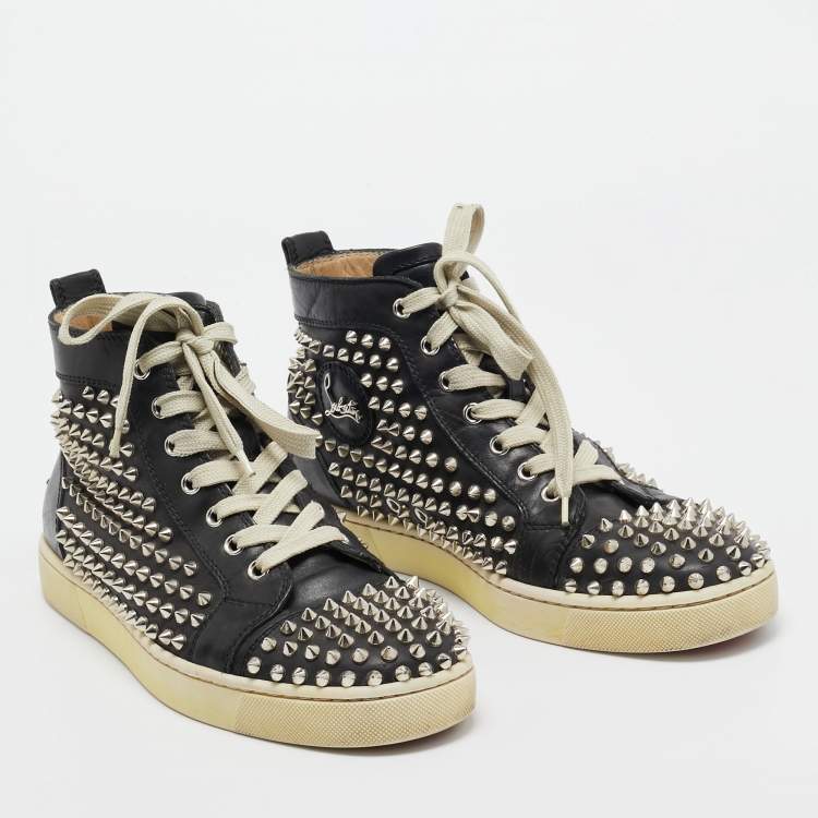 Pre Owned Christian Louboutin Black Leather Louis High Sneakers Size 41