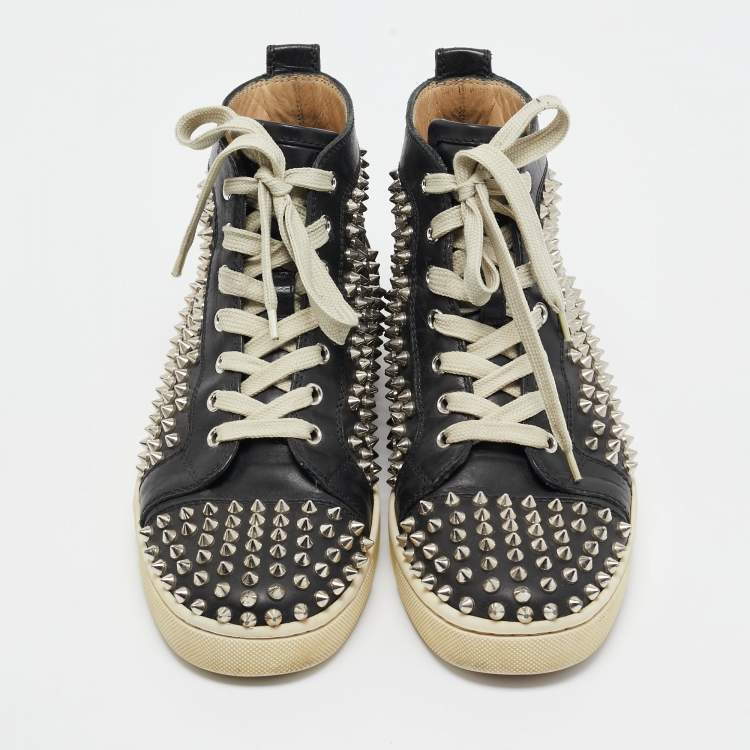 Pre Owned Christian Louboutin Black Leather Louis High Sneakers Size 41