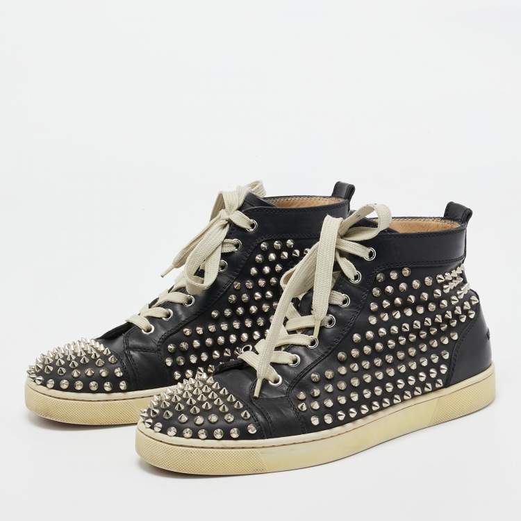 Pre Owned Christian Louboutin Black Leather Louis High Sneakers Size 41