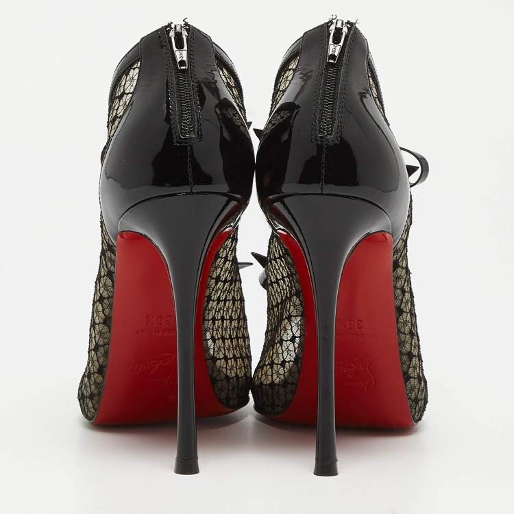 مملوكة مسبقًا Christian Louboutin Black Lace and Patent Leather Empiralta Booties Size 38.5