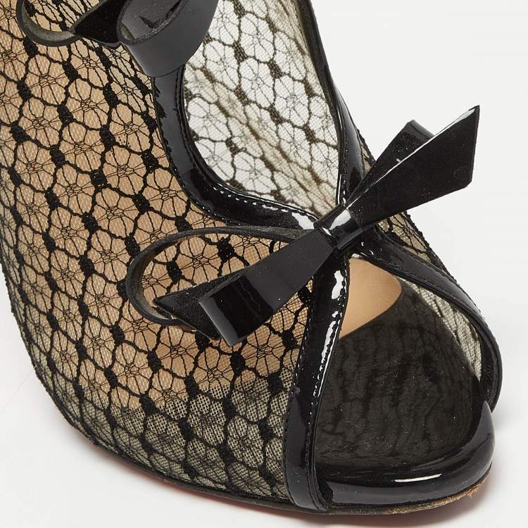 مملوكة مسبقًا Christian Louboutin Black Lace and Patent Leather Empiralta Booties Size 38.5
